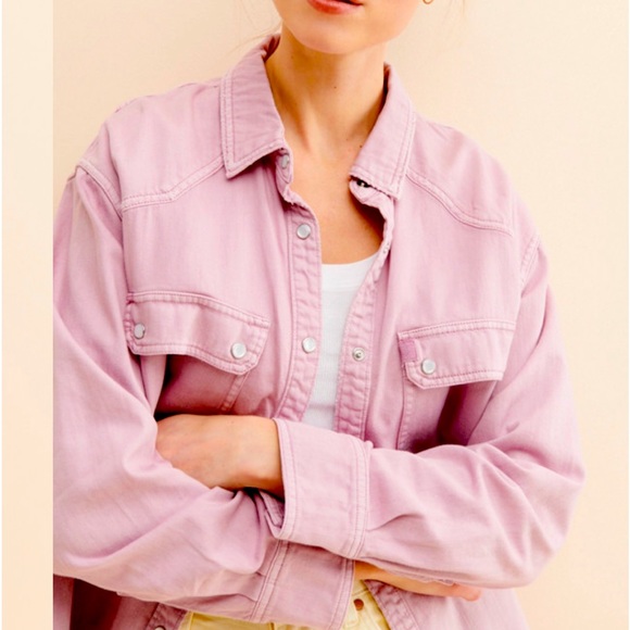 We The Free x Free People Westward Bound Lg Button Oversized Pink Shacket New - Picture 2 of 12